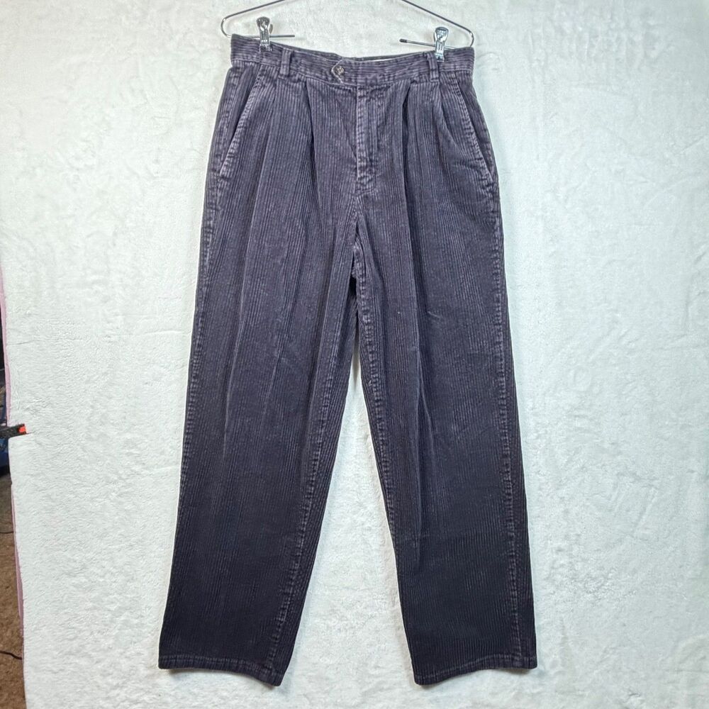 Eddie Bauer Mens 31 Corduroy Pants Navy Blue Pleated 100% Cotton Vintage